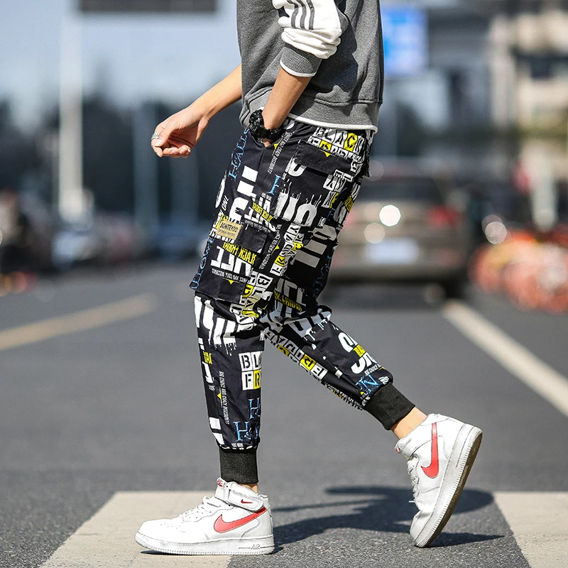 Мужские шаровары в стиле хип хоп черные брюки карго составного кроя клетку