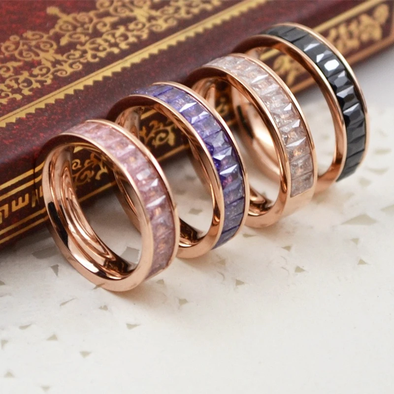 4 цвета США до 10 Размер Титан стали Для женщин кольца с твердым покрытием ясно