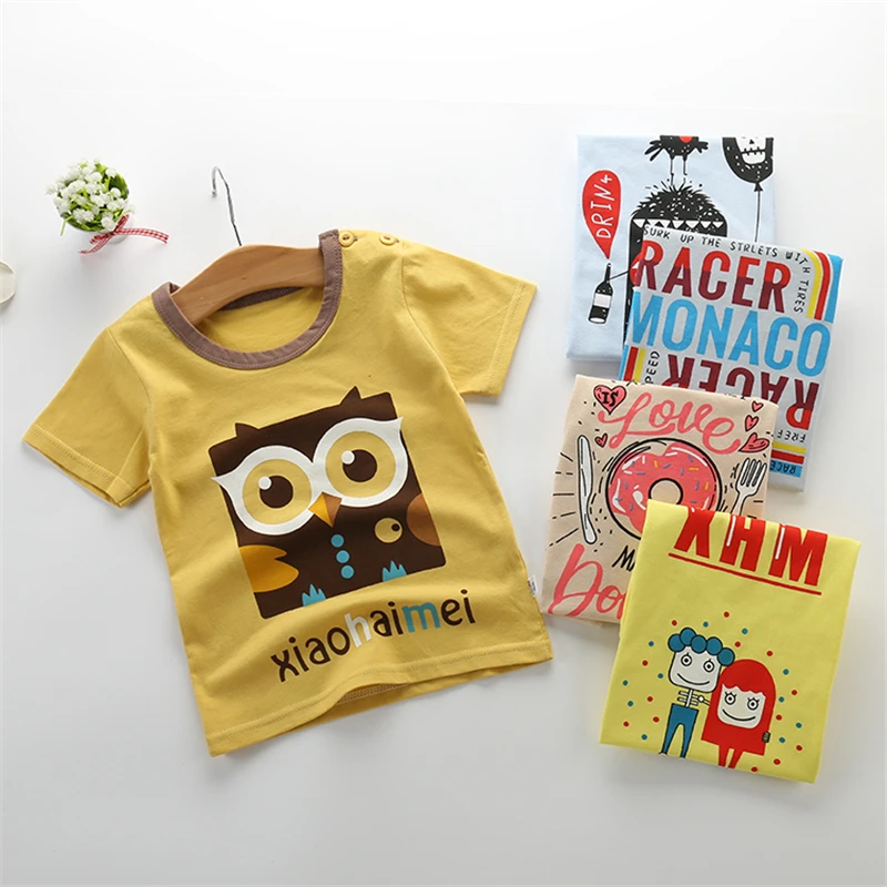 animal print baby boys T shirt summer casual short sleeves T-shirts car cotton toddler children kids clothes 2T-12T tops | Детская