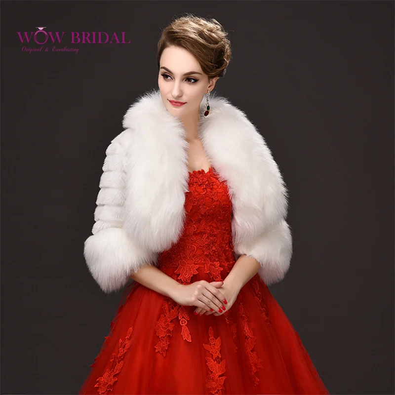 

Wowbridal 2021 Graceful Wedding Jacket Submissive Faux Fur White Collar Fur Cuff Shawl Bridal Coat Accessories PJ0070