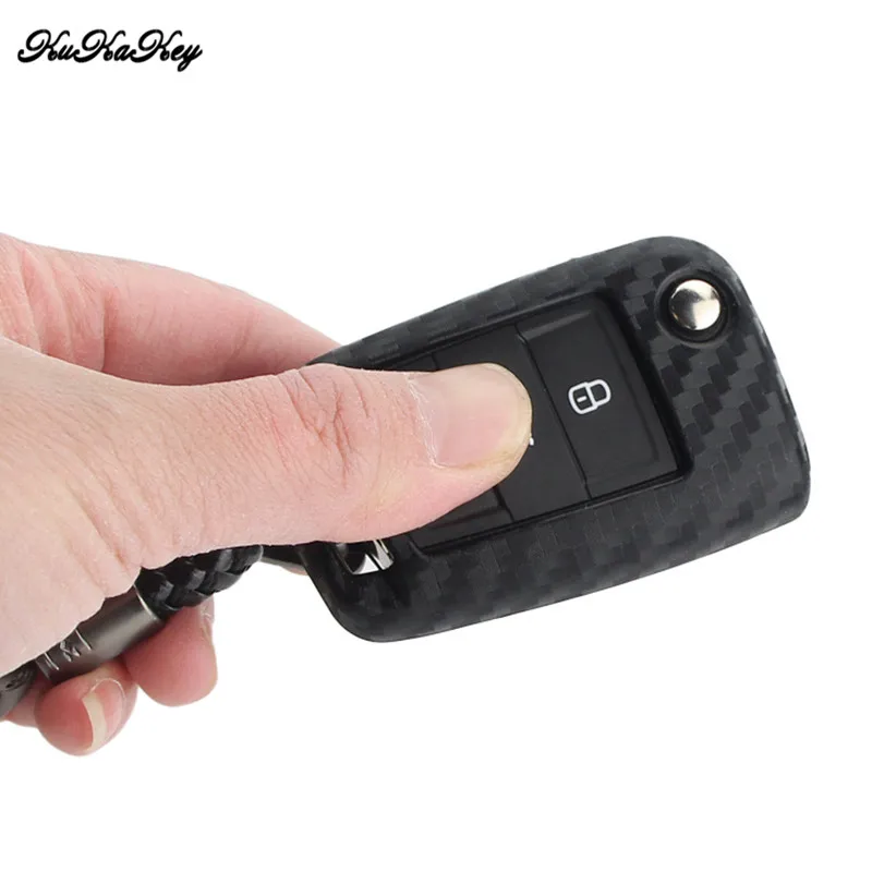 KUKAKEY чехол для автомобильного ключа Volkswagen VW Golf 7 GTI R MK7 Tiguan из углеродного волокна