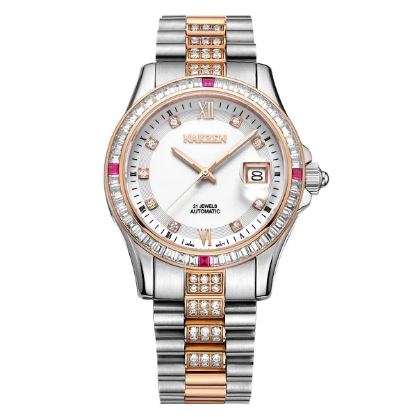 rose gold Мужские автоматические механические часы от бренда NAKZEN, роскошные часы с бриллиантами из нержавеющей стали, браслет 21 Jewels, японские мужские часы Miyota Move t - Цвет: rose gold