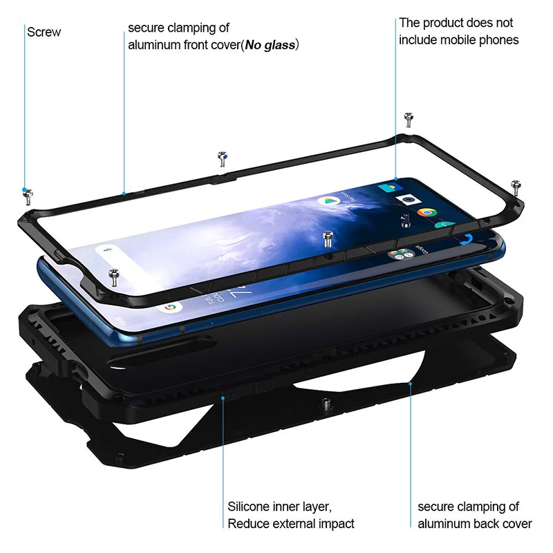 Для Oneplus 7 Pro Чехол алюминиевый Металл + силиконовая задняя крышка для Coque |