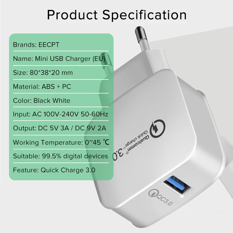 Зарядное устройство SUPTEC Quick Charge 3 0 USB QC3.0 QC Turbo быстрая зарядка стандартное