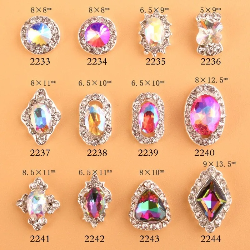 

100pcs 3D Alloy Nail Charms Multi-Designs Diamond Back Base For Nail Art Decorations Nails Rhinestones DIY Nail Supplies 2233