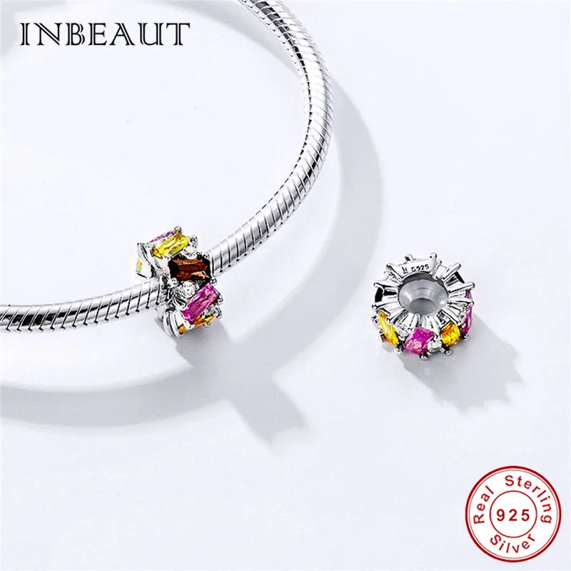 INBEAUT 100% реальная фотосеребряная прямоугольная желтая и розовая циркониевая