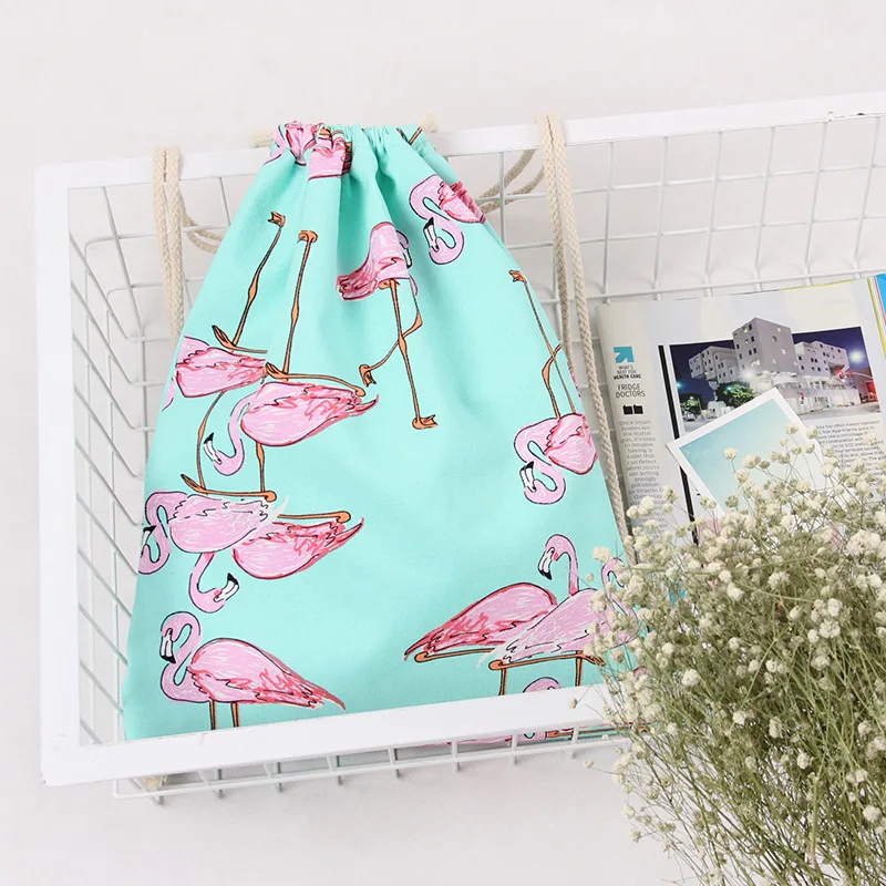YILE Brand New N225 Handmade Cotton Canvas Print Flamingo Student Book Bag Travel Backpack | Багаж и сумки