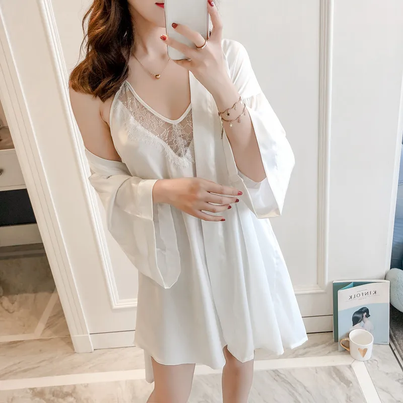 Lisacmvpnel полый кружевной сексуальный комплект из 2 предметов, женский халат из вискозы, черный халат с бретельками, ночная рубашка свободного размера, женский кардиган