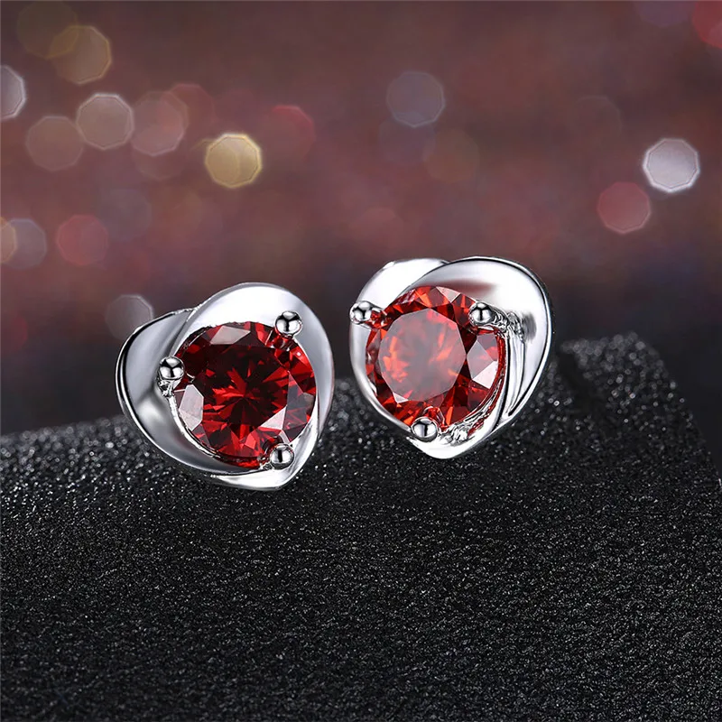 Сердце Форма австрийской красный фиолетовый белый кристалл любовника Серьги