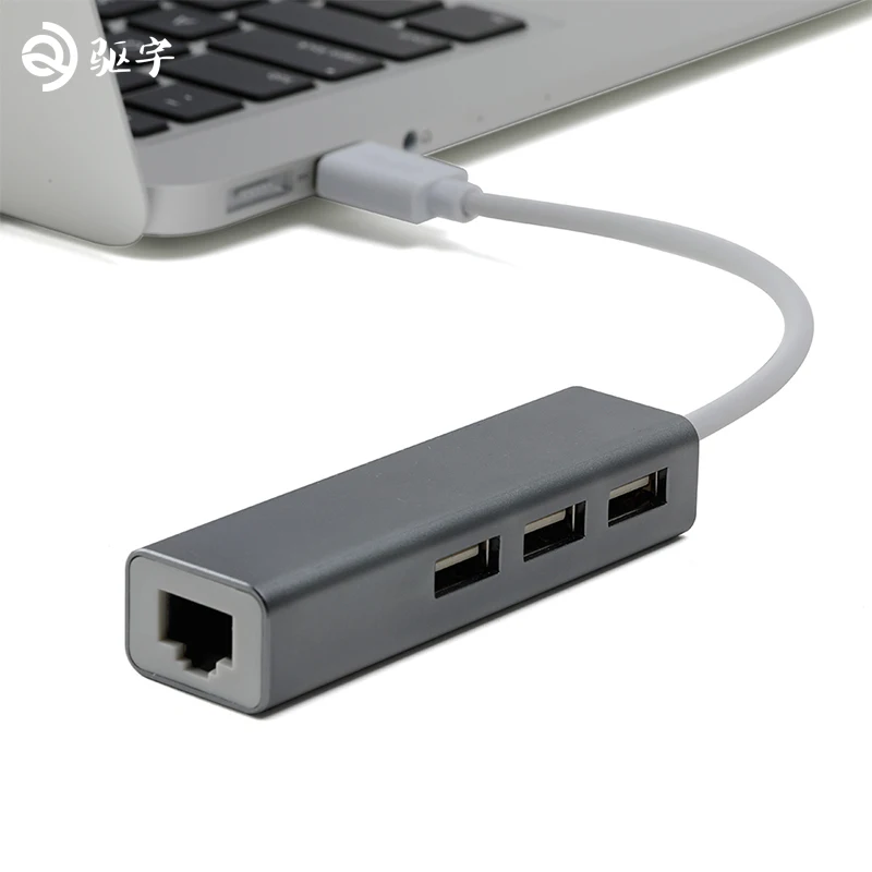 Алюминиевый сплав USB2.0 концентратор Ethernet адаптер + 3 порта USB 2 0 к RJ45 10/100 Мбит/с Lan