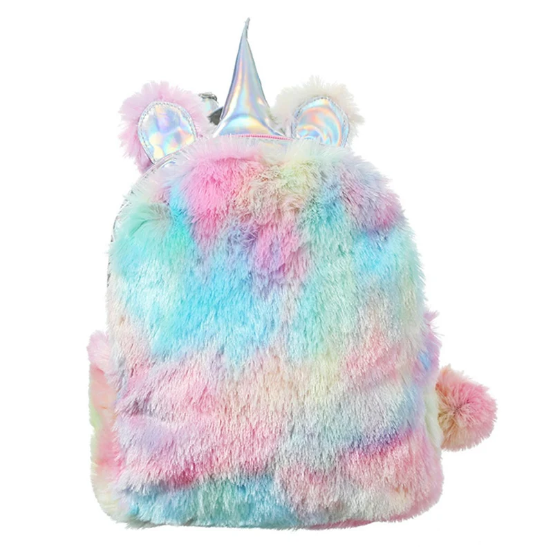 

New Winter Unicorn Backpacks For Women Teenage Girls Colorful Fur Leather Schoolbag Female Travel Shoulder Bolsa Mochila