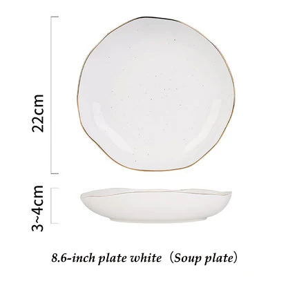8.6-inch plate white Европейский стиль, французский стиль, Золотая оправа, керамическая тарелка, рыбные блюда для бифштекса, западное блюдо, десертная тарелка, миска для риса, Phnom Penh, серия - Цвет: 8.6-inch plate white