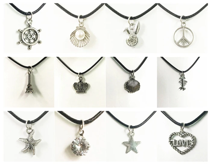 

New Hot Fashion Tank Bone Bone Wax Rope Necklace Ladies Hot Torr Peace Wings Margaret Piece Pure Black Leather Necklace