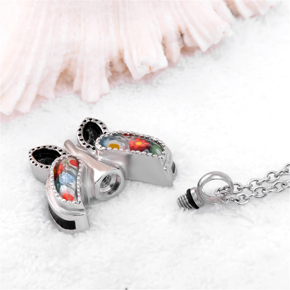 Стеклянная бабочка зонт памятное ювелирное украшение мерцание|cremation urn necklace|memorial