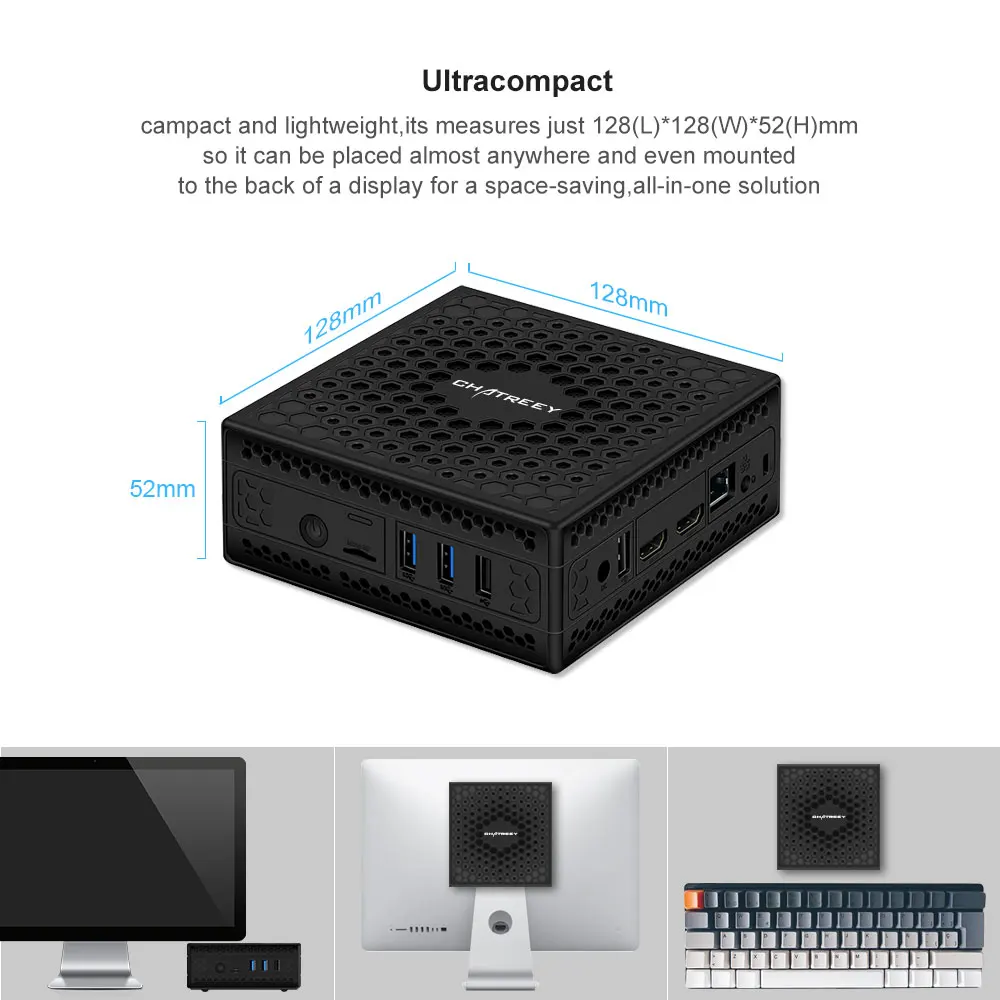 Chatreey AC1-Z безвентиляторный мини ПК Встроенный Intel celeron j3455 j4105 четырехъядерный двойной Дисплей HDMI windows 10 linux HTPC компьютер