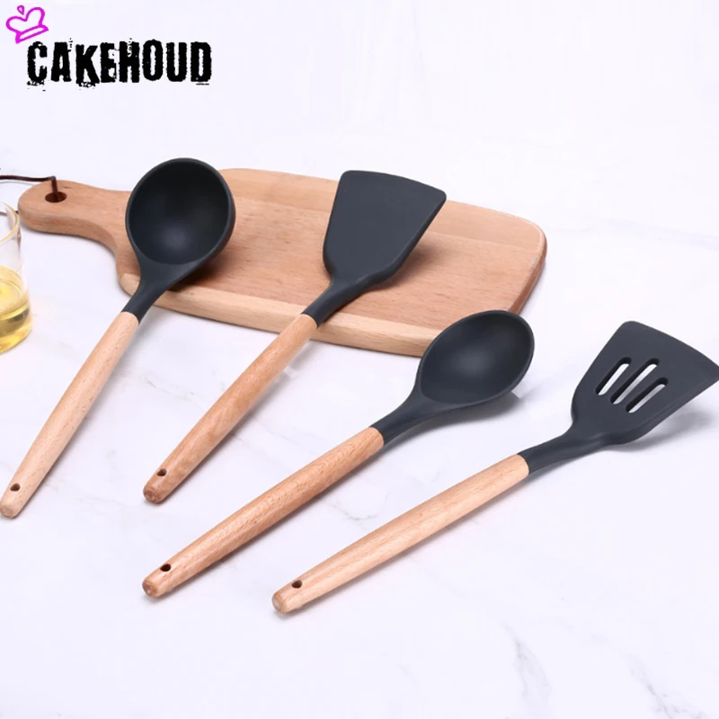 CAKEHOUD 9 шт набор деревянная ручка силикон кухонные принадлежности антипригарная