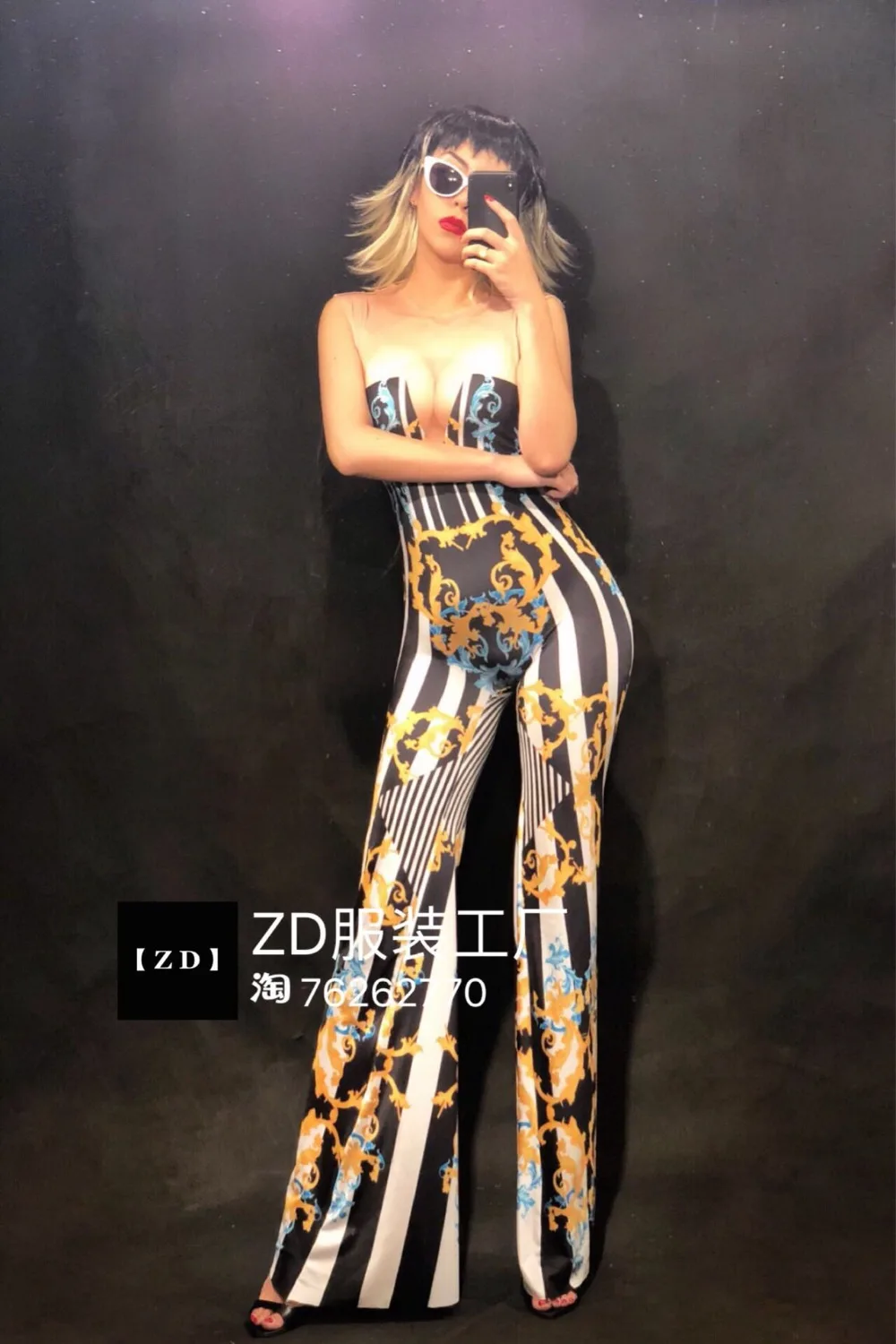 Women New Sexy Color Jumpsuit 3D Printed Totem Bell-Bottoms Nightclub Party Birthday Celebrate Stage Wear Customes Free Shipping |