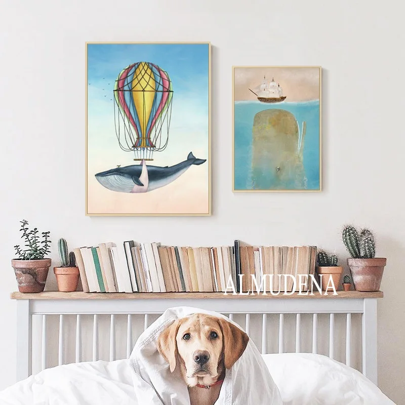 Картина с изображением милой мультяшной рыбы домашний декор скандинавский холст