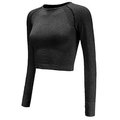 Black Sport Top Спортивный топ для фитнеса, женская спортивная рубашка для йоги, бесшовный укороченный топ с длинным рукавом, женский топ для йоги, для тренажерного зала, для фитнеса, для тренировок, женская спортивная одежда - Цвет: Black Sport Top