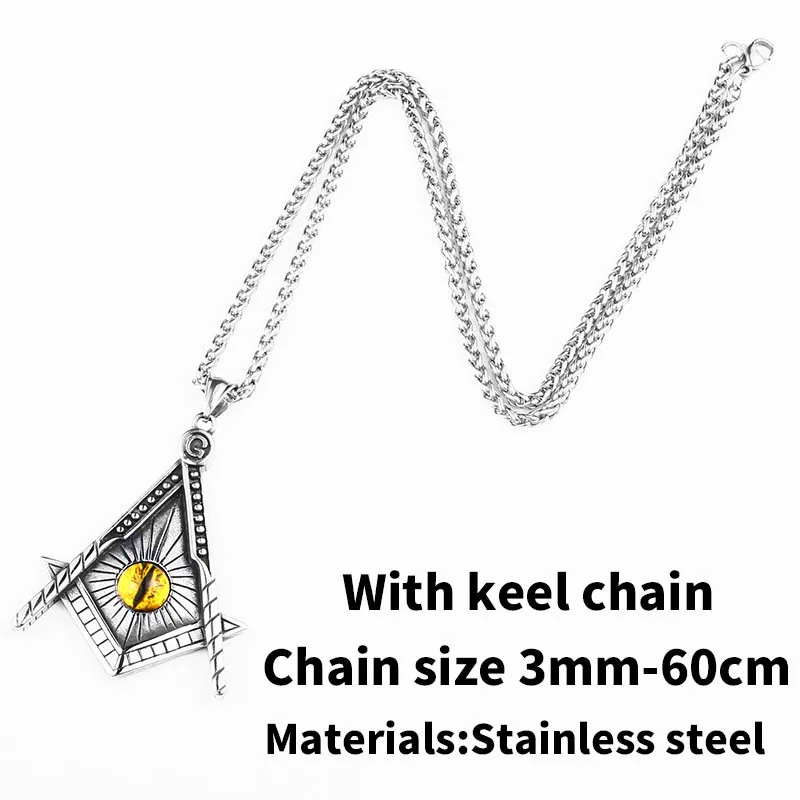 with keel chain Стальная подвеска солдата free Mason, ожерелье с желтым глазом, нержавеющая сталь, Панк иллюминаты, Мужская Байкерская цепь, готическое ювелирное изделие - Окраска металла: with keel chain