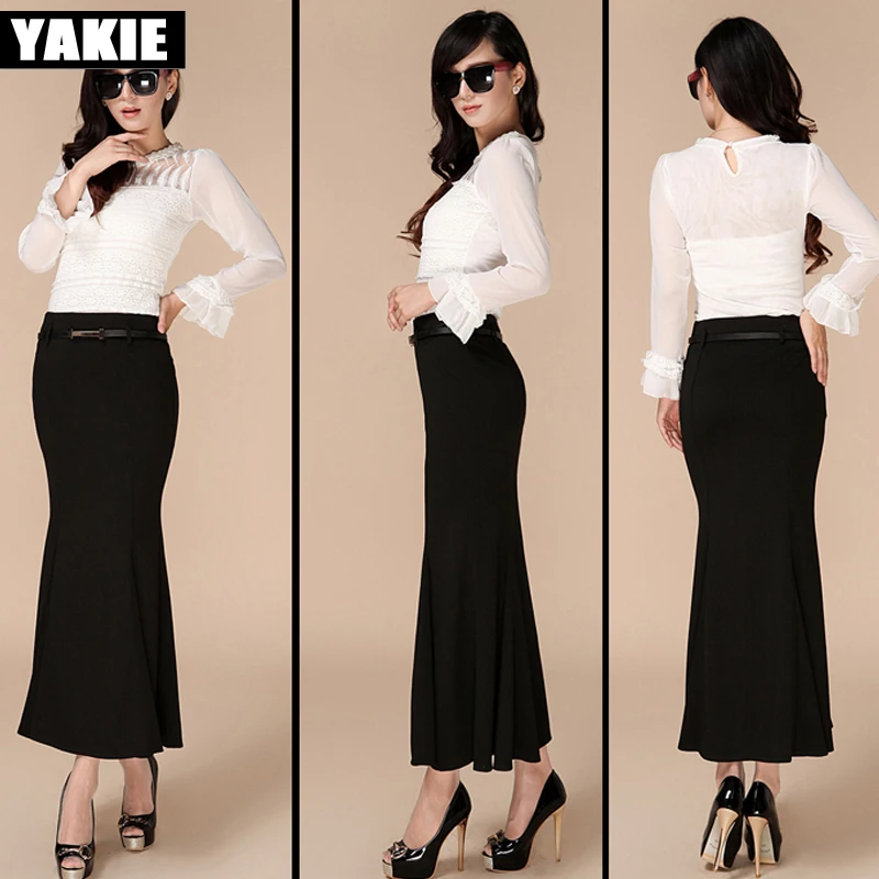 Юбка годе Женская длинная до щиколотки с завышенной талией|long skirt|women long skirtsblack