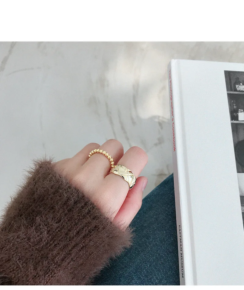 SHANICE INS, 925 пробы, серебряное, шикарное, в клетку, стильное, Открытое кольцо для женщин, большие, гладкие, широкие кольца для лица, для женщин, в стиле панк, Bijoux Femme