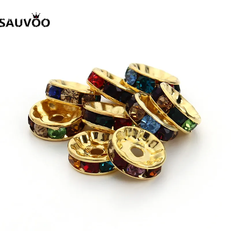 Золотистые/Серебристые плоские бусины-разделители SAUVOO 50 шт. 6 мм 8 10 12 для