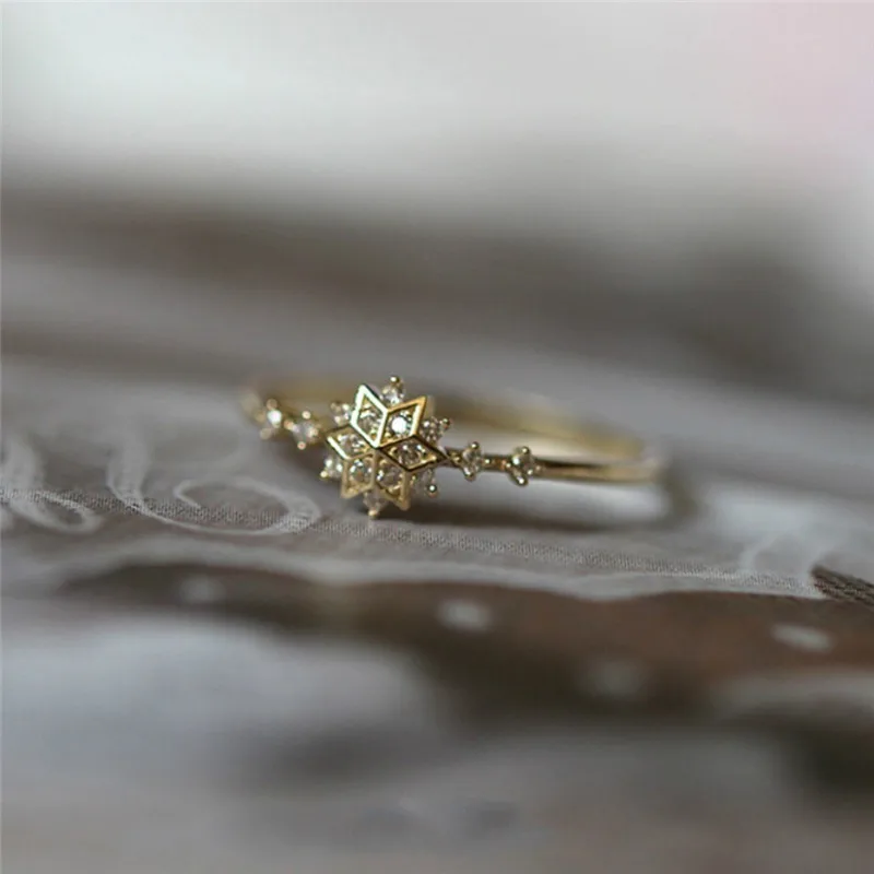 Romad Gold Layered Plating Snowflake Rings for Women Lady with Cubic Zirconia Crystal Wedding Jewelry | Украшения и аксессуары