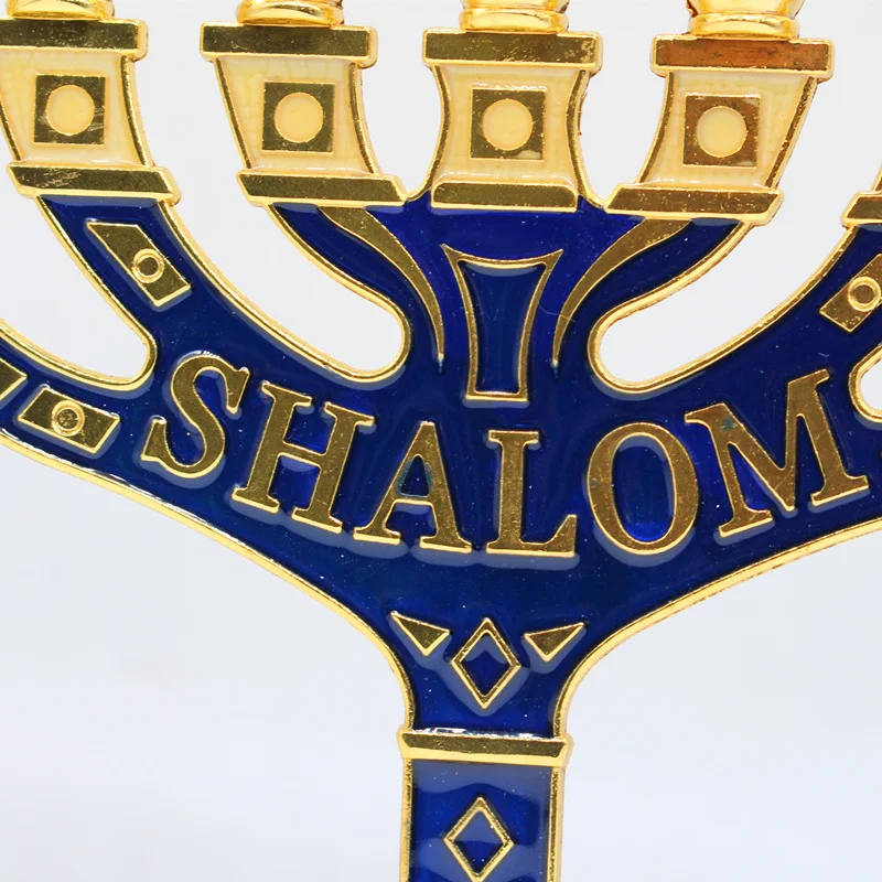 Jerusalem Menorah Shalom Blue Jewish Menorah