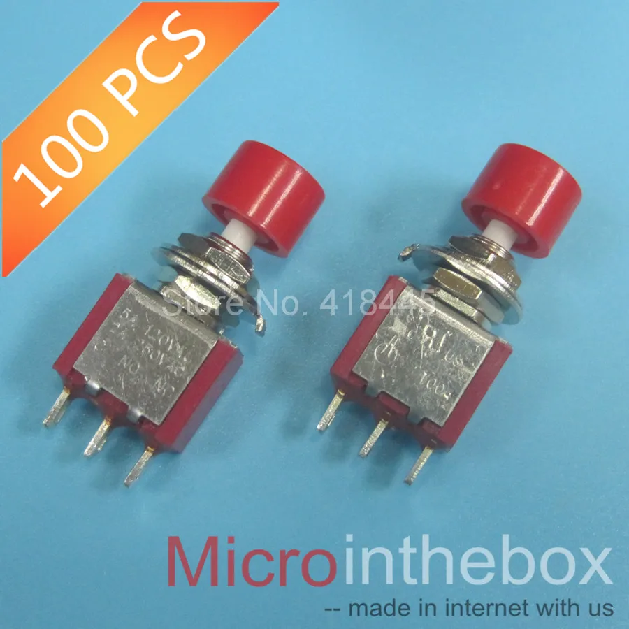 

100PCS/LOT toggle switch on/off self reset push on 3pin 250V/2A 120V/5A Mini Latching red button