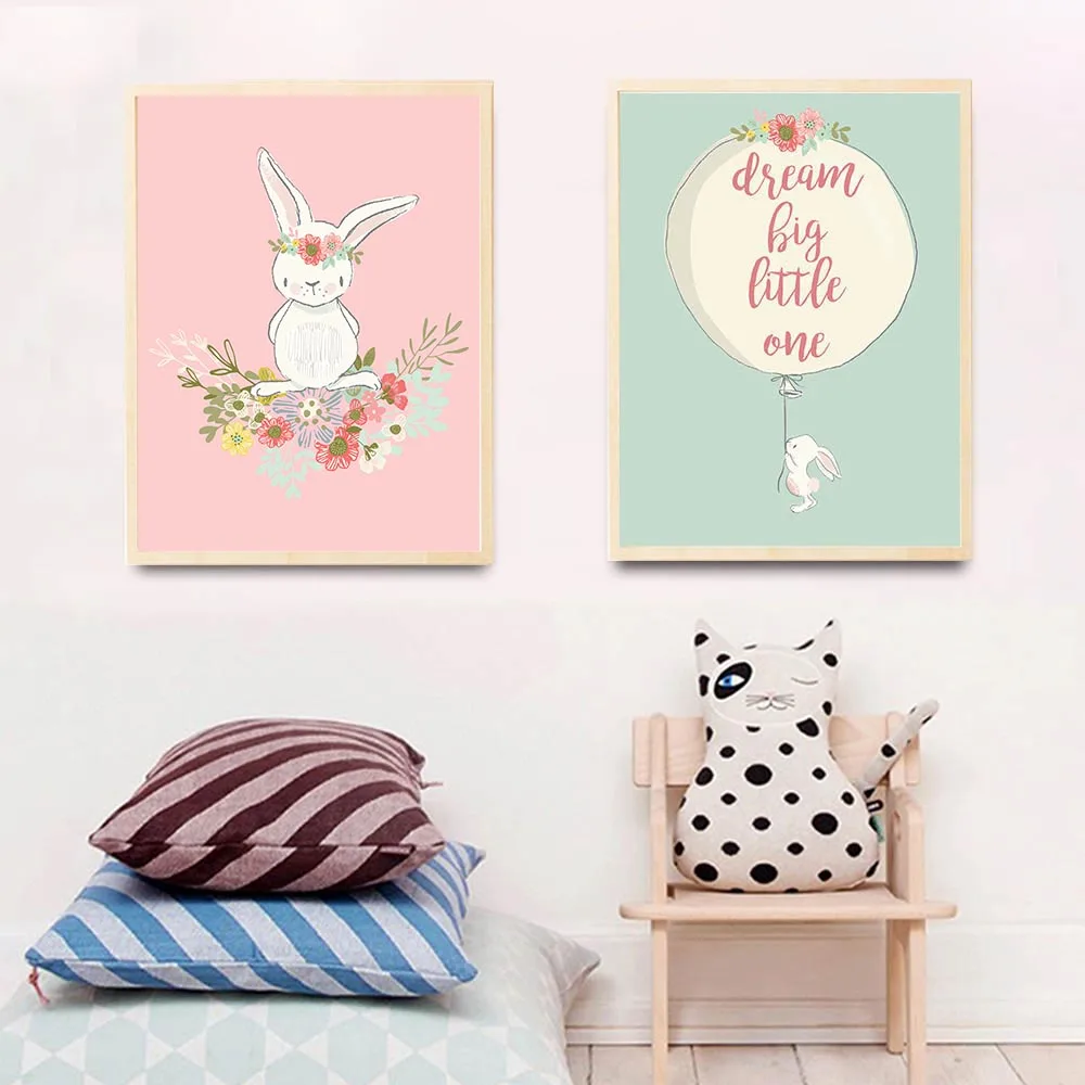 Мультфильм животных Кролик Банни Wall Art Холст Картина постер для детской комнаты с