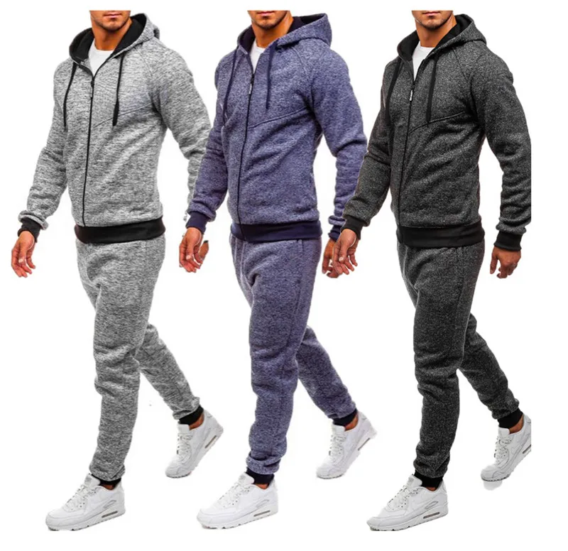 

HIRIGIN, новейший мужской спортивный костюм с капюшоном, толстовка на молнии, Женское пальто для бега, активные Хлопковые Штаны, 2 шт., осенний ко...