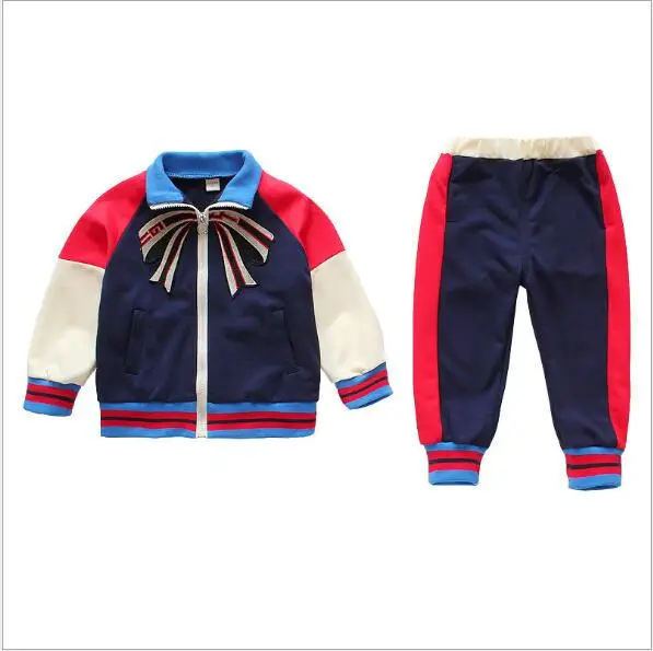 Girls Sets 2019 Spring Girl And Boys Fashion Bow Zipper Top+Pants Two Pcs Suits Set Costumes For Children Kids Clothes | Детская одежда