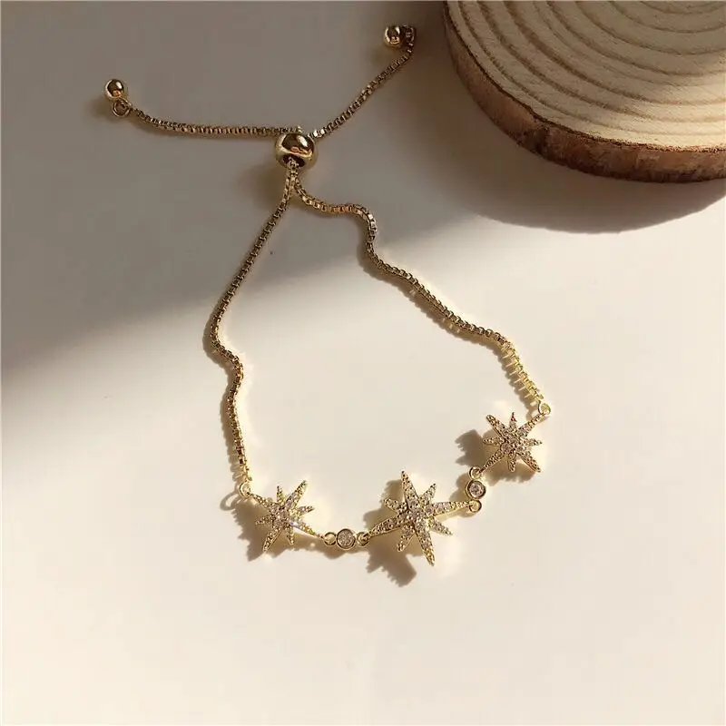 Изысканная роскошь 3 Звезда Цирконий браслет леди Универсальный Регулируемый