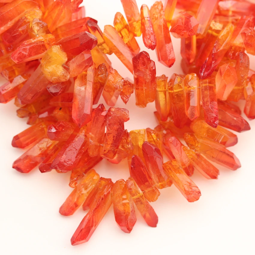 Orange Red Crystal Quartz Points Beads Jewelry Top Drilled Sticks Loose Pendant Necklace | Украшения и аксессуары