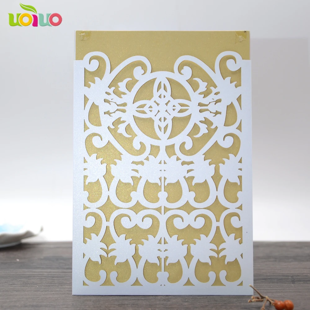

New arrival luxurious pocket white personalized lace wedding invitation cards