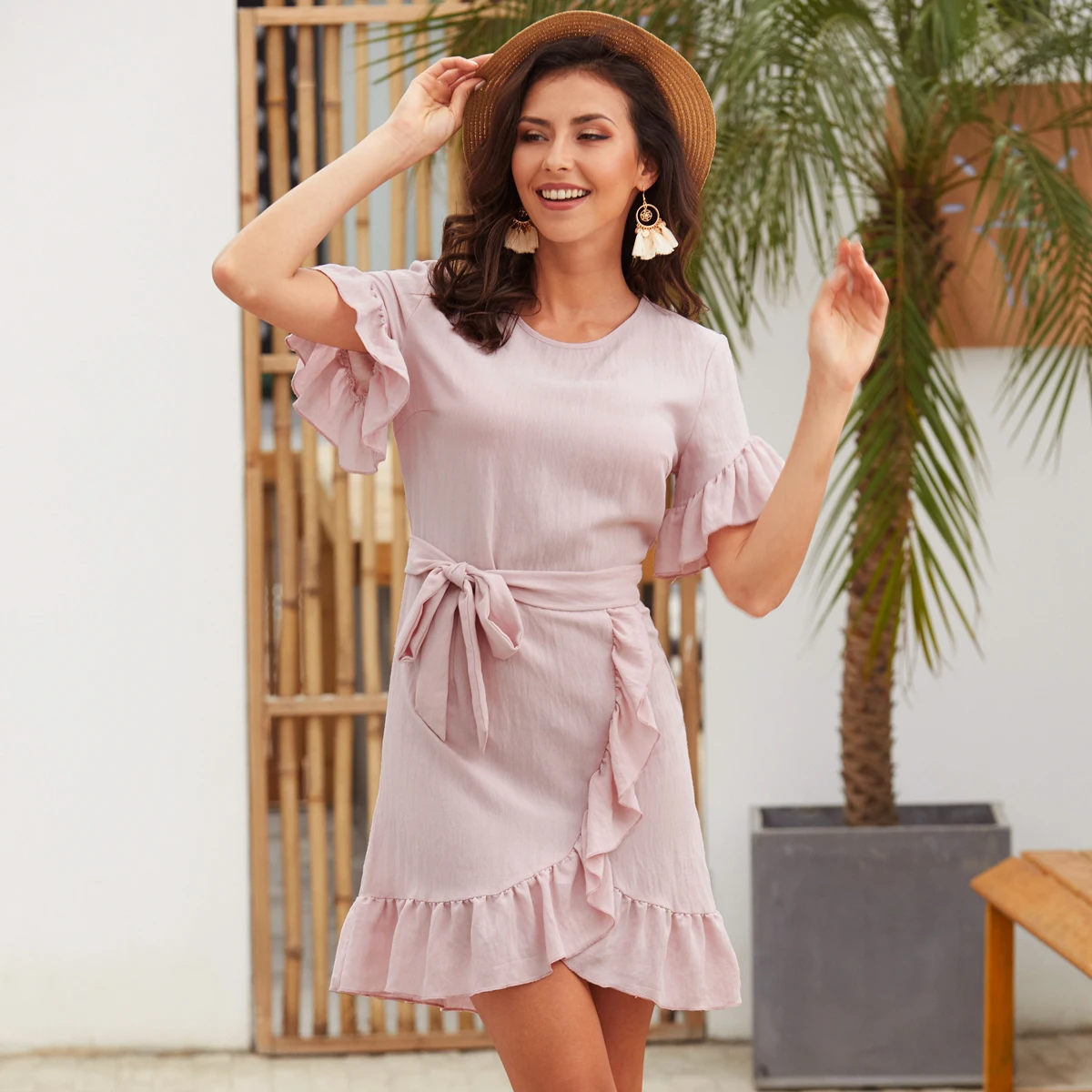 2019 новое летнее женское платье Европа и США гофрированное с асимметричным