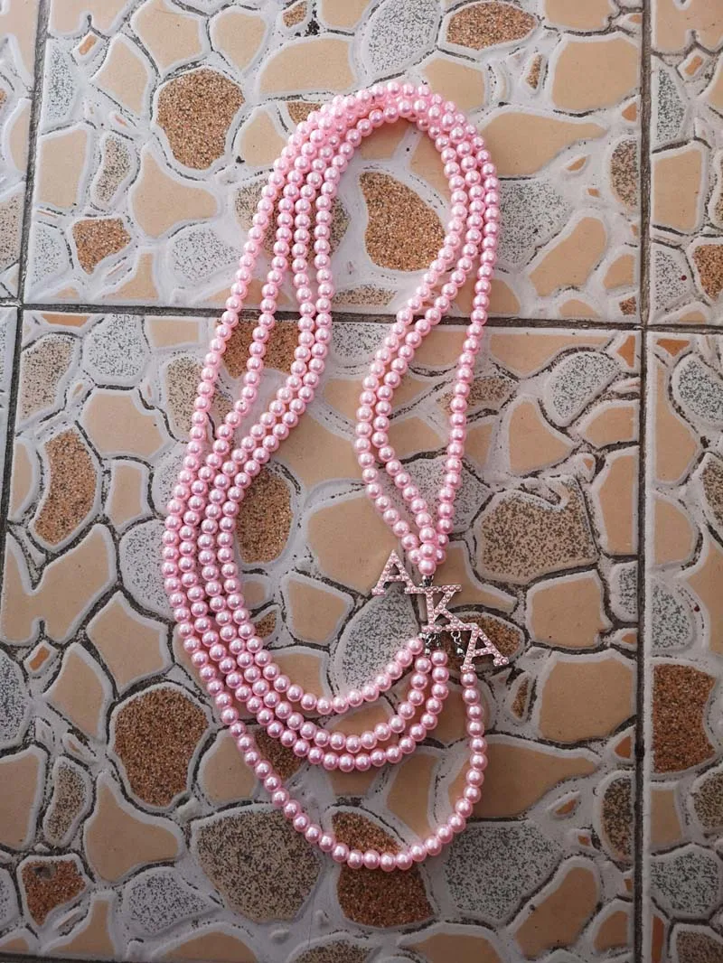pink color Розовый зеленый жемчуг AKA греческое братство подвеска заявление горный хрусталь длинная цепочка, чокер ювелирные изделия - Окраска металла: pink color