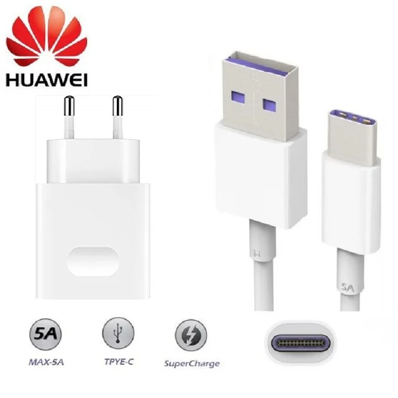 HUAWEI Original Fast Charger Mate 9 10 Mate 20 Pro P20 Supercharge Quick Travel Wall Adapter 4.5V5A/5V4.5A Type-C 3.0 USB Cable