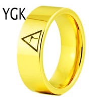 ygk brand jewelry 8mm width 14th degree masonic gold color pipe cut tungsten carbide ring for man and womans wedding