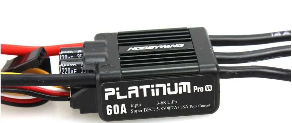 HobbyWing Platinum 60A V4 ESC (3S-6S) для Heli класса 450-480 (Пропеллер: 325-360 мм) | Игрушки и хобби