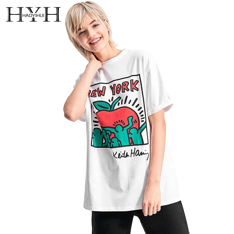 HYH/женские майки с красно зеленым принтом и мультяшным летние модные
