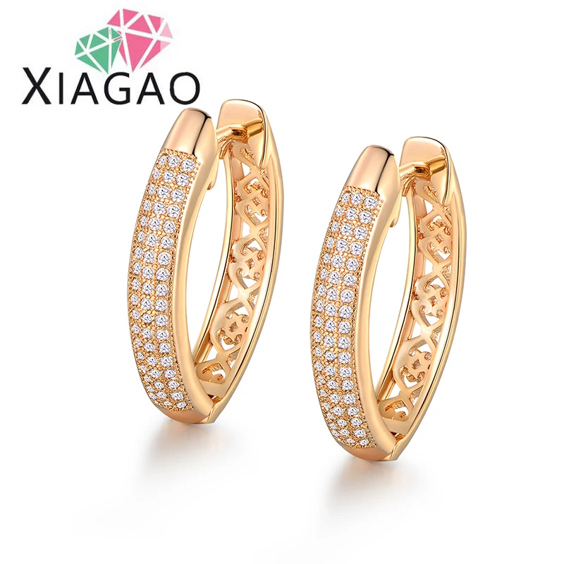 XIAGAO, классические серьги-кольца золотистого цвета, покрытые австрийским кубическим цирконием ААА для элегантных женщин, модные ювелирные изделия Brinco AE035