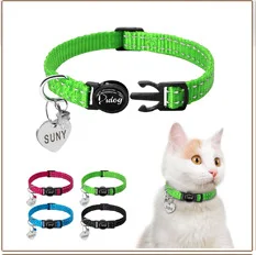 Didog Светоотражающий ошейник для котенка, кошки, быстросъемный ошейник, Заказные Выгравированные стразы, сердечко, ID тег для питомца, с колокольчиком для домашних животных, кошек