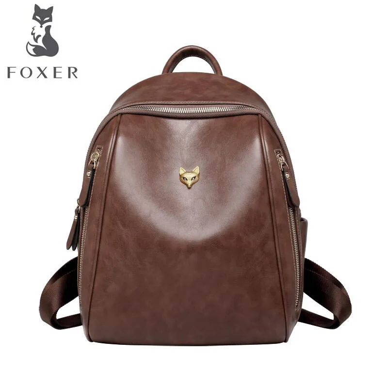 brown FOXER новая кожаная сумка простая дикая дорожная сумка первый слой кожаный маленький женский рюкзак - Цвет: brown
