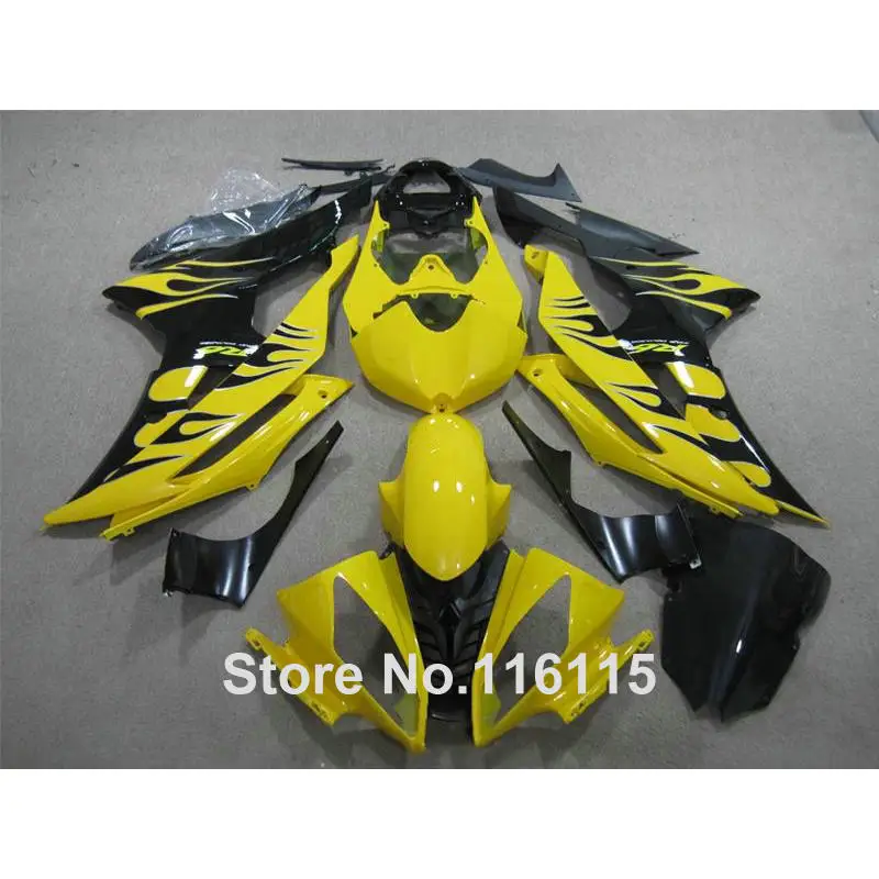 

Plastic fairings set for YAMAHA R6 2008 - 2013 2014 black flames yellow YZF R6 08 09 - 14 fairing kit #2184 Full injection