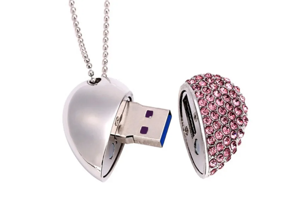 JASTER USB 3,0 Металлический алмазный USB флеш-накопитель в форме сердца с цепочкой 4 ГБ 8 ГБ 16 ГБ 32 ГБ 64 ГБ подвеска карта памяти
