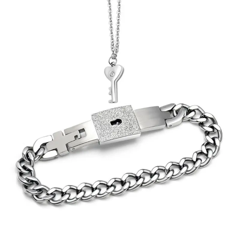 Titanium Puzzle Couple Heart Lock Key Bracelet Necklace Lover Jewelry Set | Украшения и аксессуары