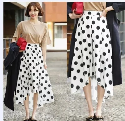 

Women Summer Plus Size 3XS-8XL Asymmetrical Polka Dot Print Skirt Woman Lady Elegant Maxi Long High Low Dovetail Chiffon Skirts