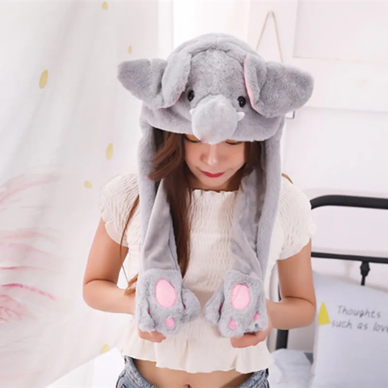 Милая плюшевая шапка с единорогом Кроликом слоном собакой ушками стремянными